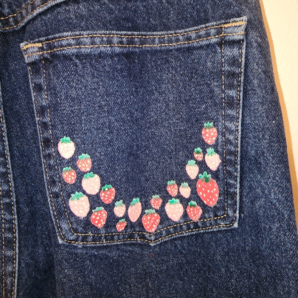 Handpainted Strawberry Wrangler Jeans - Picture 5 of 7